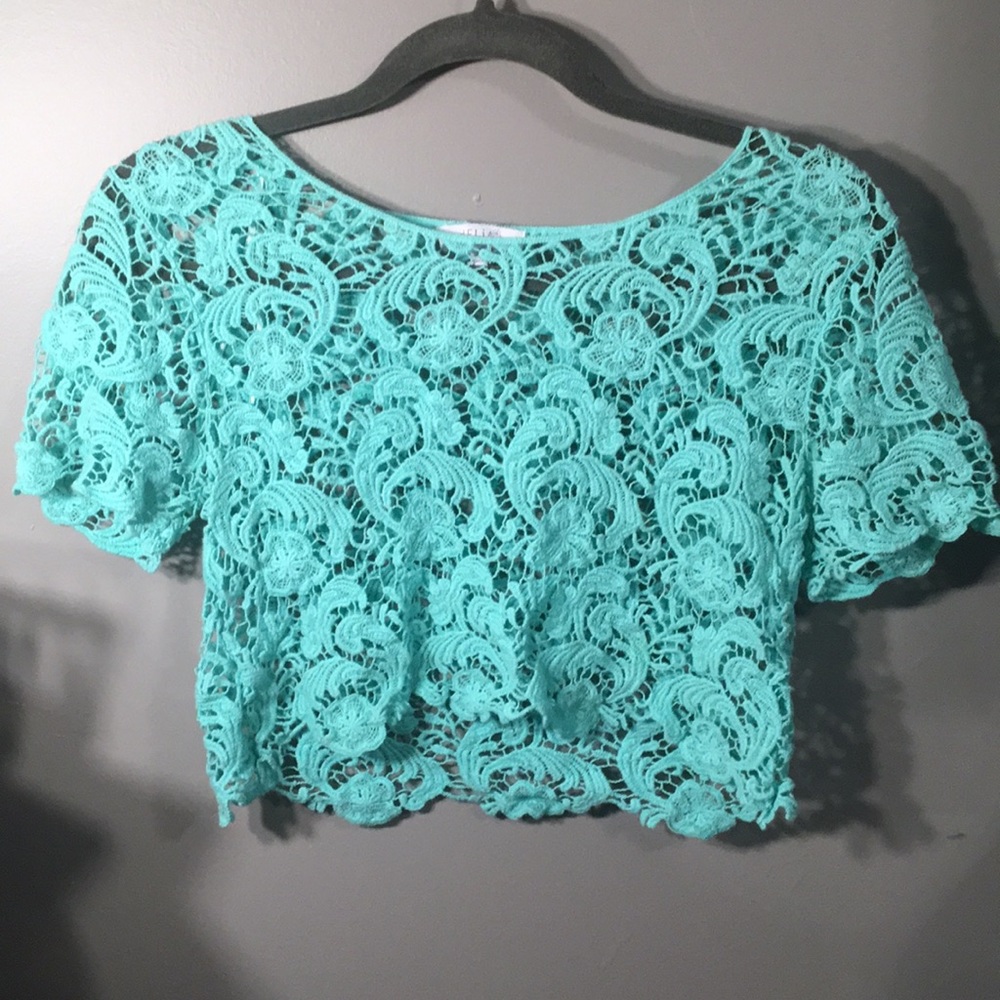 Teal lace crop top